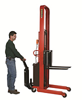 1,500 & 2,000 lb Capacity Powered Stacker - Fork Model - Use